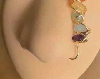 Rainbow faux nose ring, vertical nose ring, Chakra Jewelry, faux piercing, music festival jewelry, fake piercing