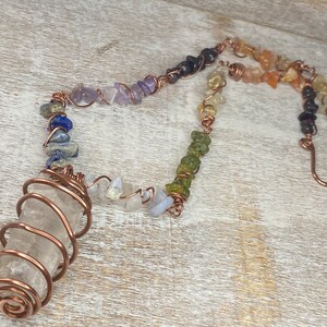 Copper Wire Wrapped Crystal Necklace, Choker, Chakra jewelry, rainbow jewelry, clear quartz image 3