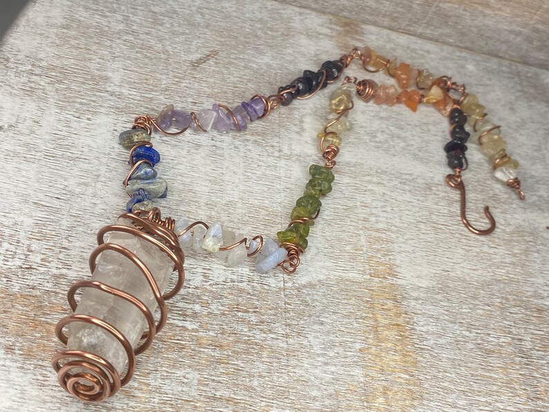 Copper Wire Wrapped Crystal Necklace, Choker, Chakra jewelry, rainbow jewelry, clear quartz image 3