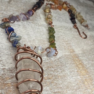 Copper Wire Wrapped Crystal Necklace, Choker, Chakra jewelry, rainbow jewelry, clear quartz image 7