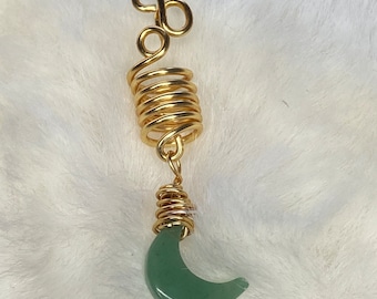 Green Crescent Moon Loc Jewelry, Braid Jewelry, Hair Accessories