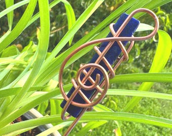 Tuteur en cuivre lapis-lazuli pour plantes, électroculture, clé de sol, décorations pour plantes, cristaux pour plantes