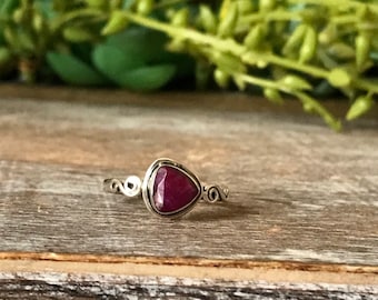 Dainty Ruby Sterling Silver ring Triangle, July Birthstone