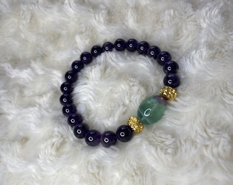 Fluorite and Amethyst beaded bracelet, Plus Size Jewelry, crown chakra jewelry, stretch bracelet, gemstone jewelry