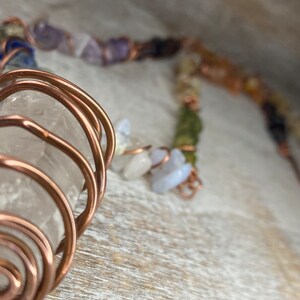 Copper Wire Wrapped Crystal Necklace, Choker, Chakra jewelry, rainbow jewelry, clear quartz image 4