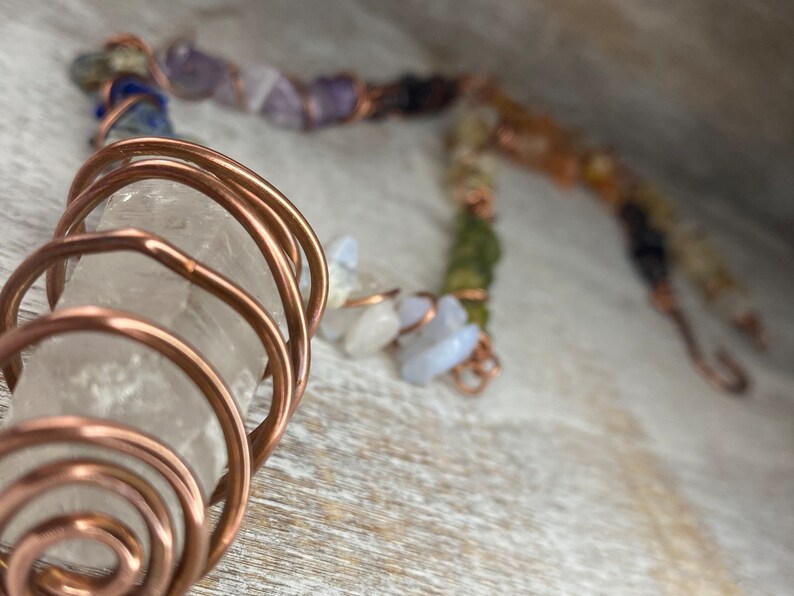 Copper Wire Wrapped Crystal Necklace, Choker, Chakra jewelry, rainbow jewelry, clear quartz image 4