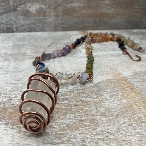 Copper Wire Wrapped Crystal Necklace, Choker, Chakra jewelry, rainbow jewelry, clear quartz image 9