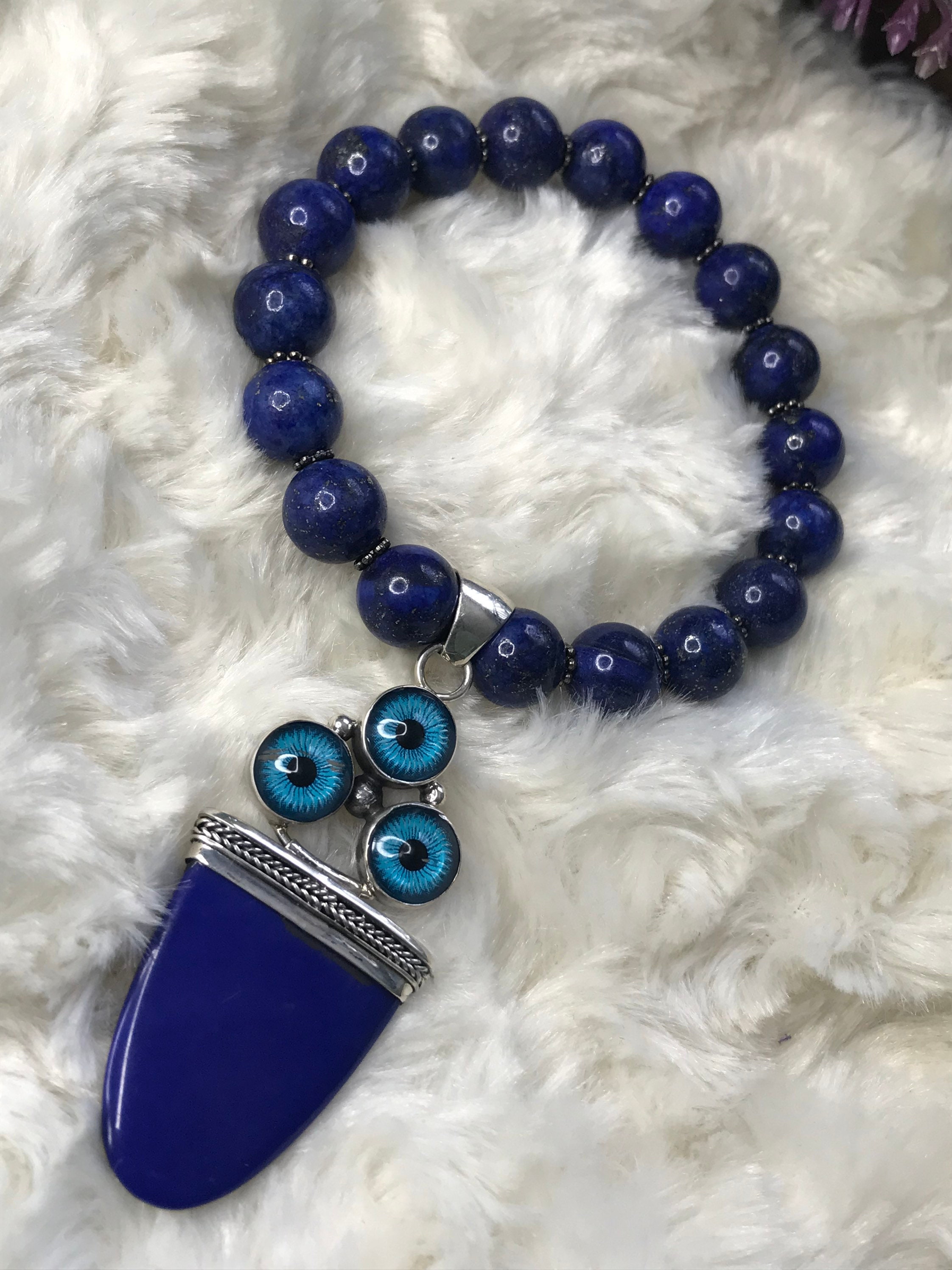 Lapis Lazuli Evil Eyes Bracelet With 
