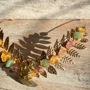 Wire Wrapped Gold Laurel Leaf Crystal Tiara, Wedding Crown, Bridal Hair Accessory, Birthday, Quinceñera image 3