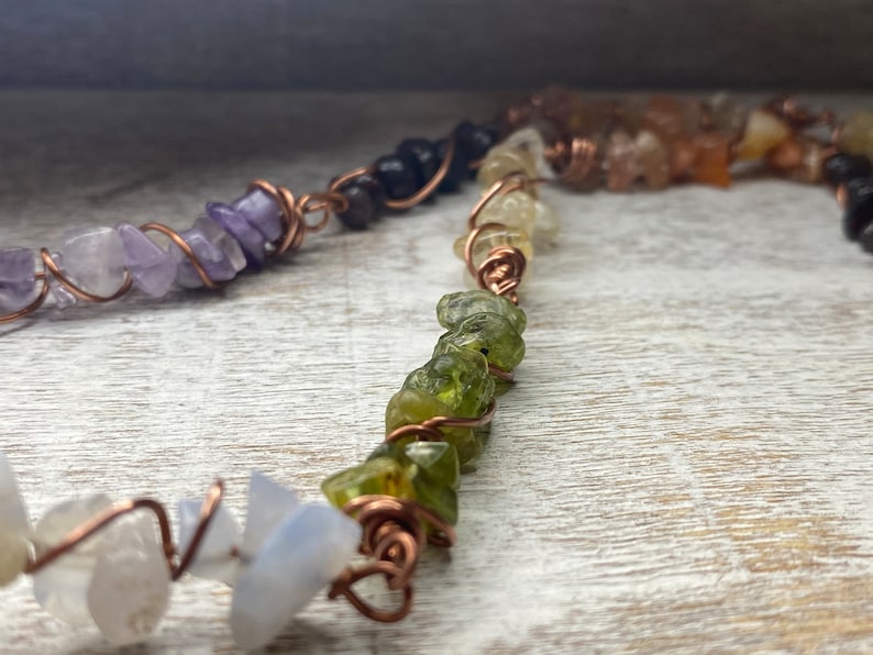 Copper Wire Wrapped Crystal Necklace, Choker, Chakra jewelry, rainbow jewelry, clear quartz image 5
