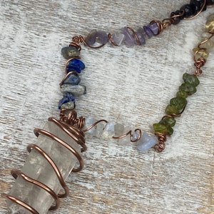 Copper Wire Wrapped Crystal Necklace, Choker, Chakra jewelry, rainbow jewelry, clear quartz image 8
