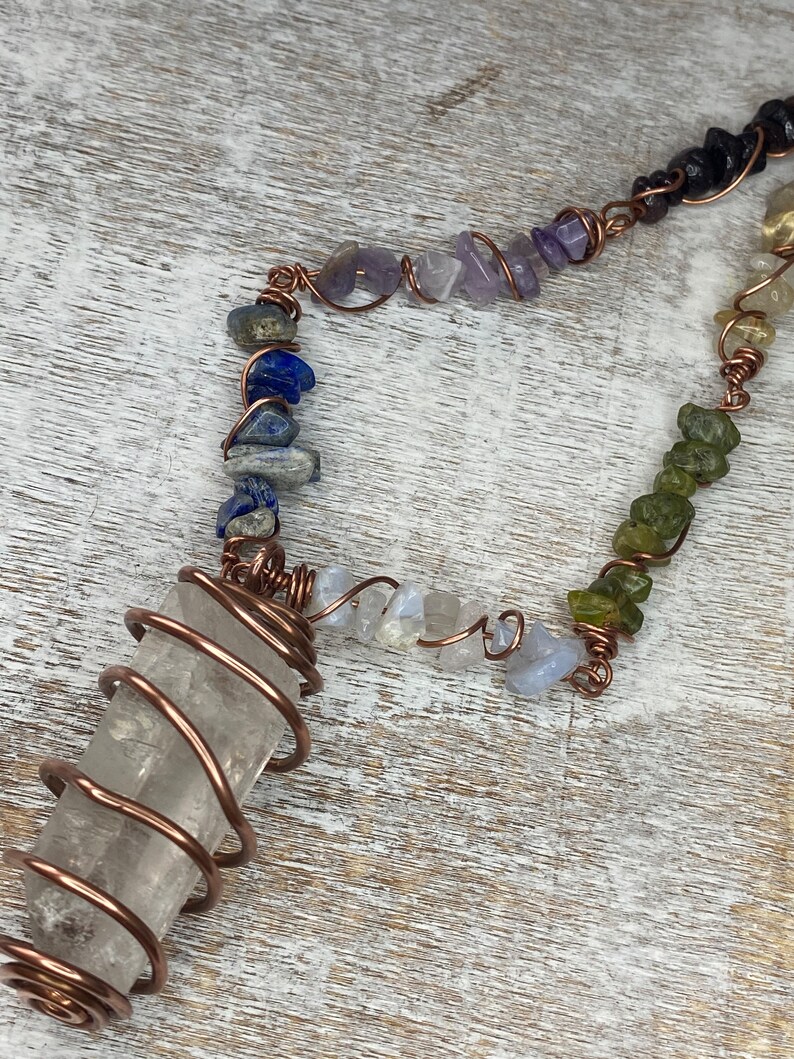 Copper Wire Wrapped Crystal Necklace, Choker, Chakra jewelry, rainbow jewelry, clear quartz image 8