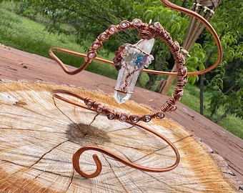 Plus Size Copper Arm Cuff, Tree of Life Crystal Bracelet, Adjustable Upper Arm Jewelry, Boho Forest Jewelry, Wire Wrapped Crystal Arm Band