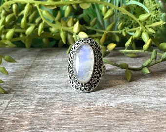 Oval moonstone sterling silver ring Size 8.5
