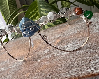 Lunettes avec enveloppe métallique, montures en cristal, argent, quartz, sans verres, accessoires de mode, mode neutre, cosplay, bijoux bohèmes, fée