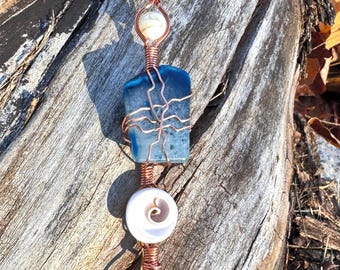 Baguette support en cristal enveloppée de fil de cuivre inspiré de la plage, 420, agate bleue, coquillages, pour ongles longs