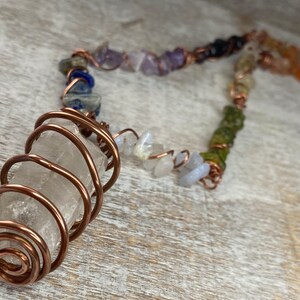 Copper Wire Wrapped Crystal Necklace, Choker, Chakra jewelry, rainbow jewelry, clear quartz image 2