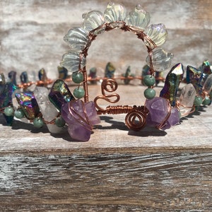 Titanium Quartz Copper Wire Wrapped Crystal Crown with Amethyst, Quartz, Jade, Summer Solstice, Spring Equinox, Fairy, Mermaid, Boho Wedding