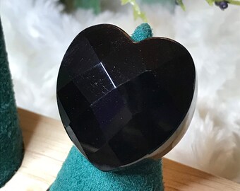 Black Onyx Faceted Heart Ring, Valentines Day Gift, Statement Ring