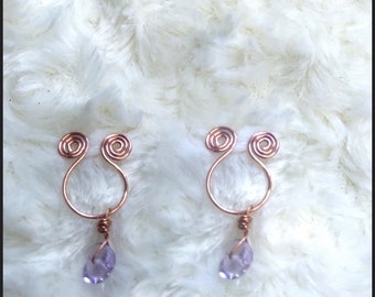 Amethyst Copper Wire Nipple Clips Jewelry Faux piercing U Shape- Fake Nipple Piercing