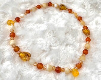 Bracelet de cheville extensible en cornaline, calcite miel et verre, bijoux grande taille, bijoux de cheville, sandales aux pieds nus, bijoux bohème