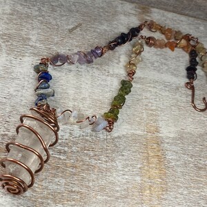 Copper Wire Wrapped Crystal Necklace, Choker, Chakra jewelry, rainbow jewelry, clear quartz image 1