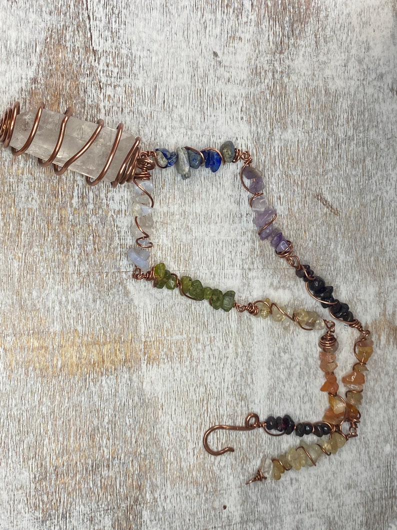Copper Wire Wrapped Crystal Necklace, Choker, Chakra jewelry, rainbow jewelry, clear quartz image 10