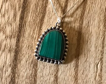 Collar Malaquita Verde, Plata de Ley 925