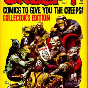 Peut inclure: Couverture de bande dessin&eacute;e vintage "Creepy" avec un fond jaune, repr&eacute;sentant un groupe de personnages grotesques. Le titre "Creepy" est en grandes lettres rouges, avec le texte "Comics to Give You the Creeps!" et "Collector's Edition". L'illustration est de style bande dessin&eacute;e d'horreur classique.