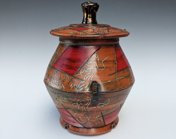 Handmade Ceramic Lidded Jar with Peonies
