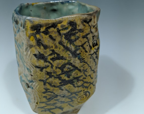 Handmade ceramic faceted cup, 16 oz.