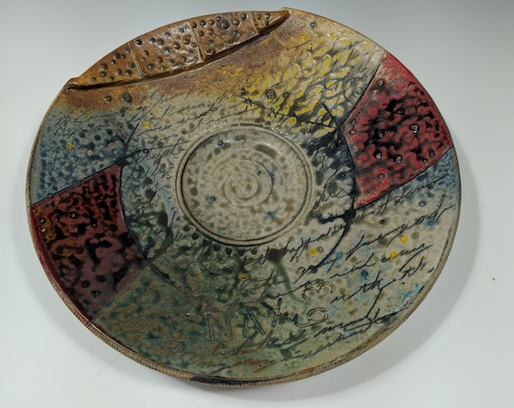 Large Handmade ceramic platter, with Red
