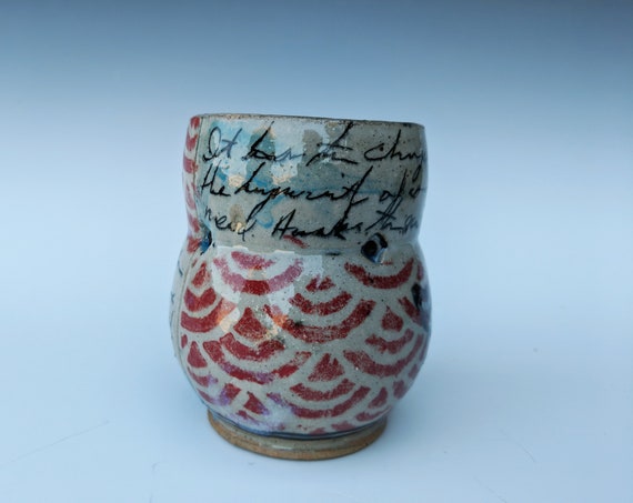 Handmade ceramic cup, with pansies