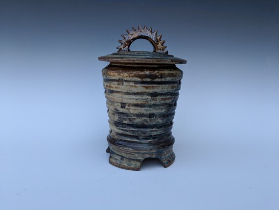 Handmade Ceramic Lidded Jar with Stripes