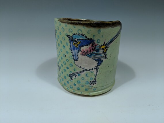 Hand built ceramic cup, with Fairy Wrens by Michelle Hinton