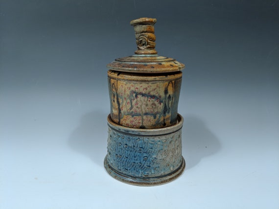 Handmade Ceramic Two Tier Lidded Jar with Story, Coffee Keeper