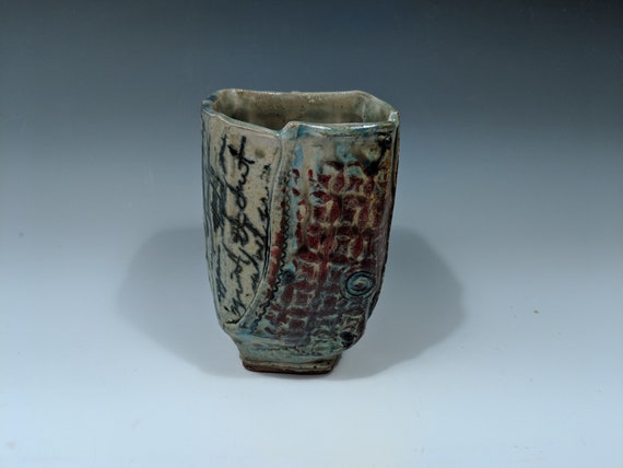 Handmade ceramic faceted cup, 16 oz.