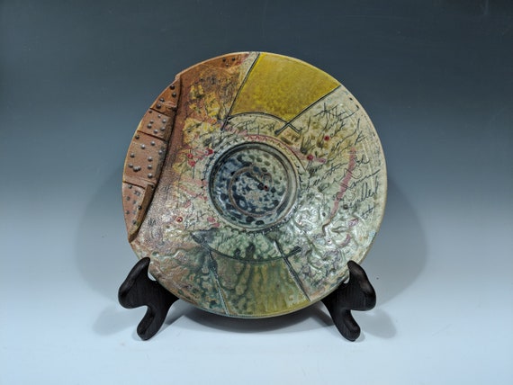 Large Handmade ceramic platter, with Yellow