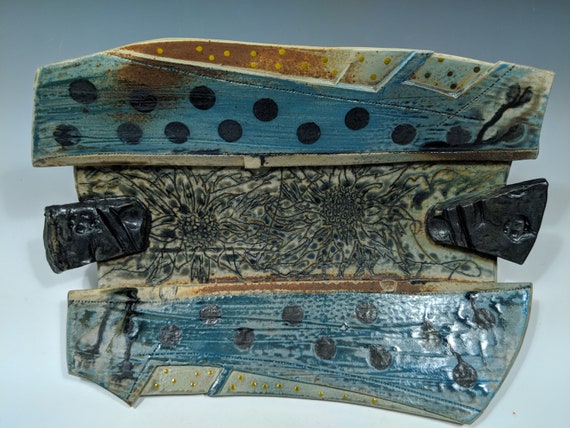 Large Handmade ceramic platter, with with black Polka dots