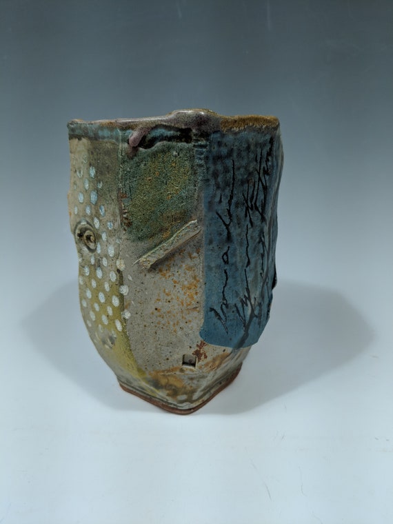 Handmade ceramic faceted cup, 16 oz.