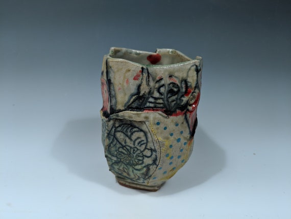 Handmade ceramic faceted cup, 16 oz.