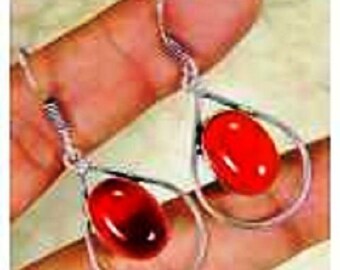 funky Red Quartz & 925 Silver Handmade Elegant Drop Earrings 46mm with gift box