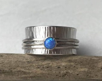 hand-made, silver with Blue Opal Spinning Ring, craftmanship,celebration