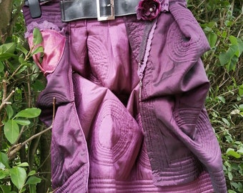 Plum Bustle Satin Overskirt Steampunk OOAK-recycled fabrics/bespoke/hand-made/vintage