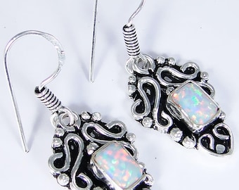 unusual Fire Opal /925 Silver Handmade Stunning Earrings 36mm &giftbox