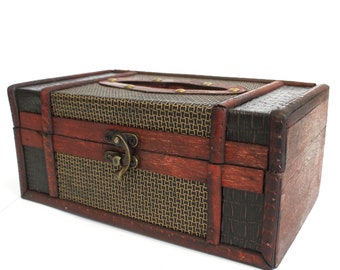 Steampunk,Vintage Large Tissue Box Trunk Style WOODEN HANDMADE Boxes