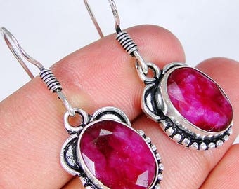 Ruby-and -925-Silver-Handmade-Stylish-dropper Earrings-37mm-with -gift-box