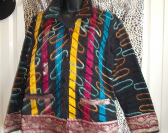 Unusual boho jacket size 14 Festival may be or every day wear- Statement Item.