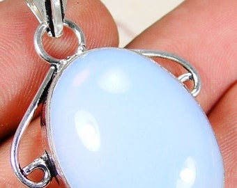 Opalite & 925 Silver Handmade Unusual Pendant 42mm with 92.5%chain and giftbox