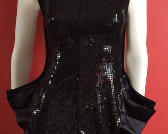 Heaven Black Sequined Dress Size S/M -10-12 uk (Unusual/Quirky) knee length